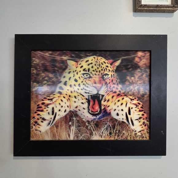 Other - Vintage Snarling Leopard 3D Wildlife Print – Bold Black Framed Jungle Decor